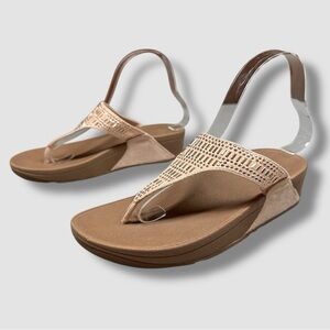 FitFlop Lulu Incastone Platform Sandal Size 7 Thong Toe Metallic Rhinestone
